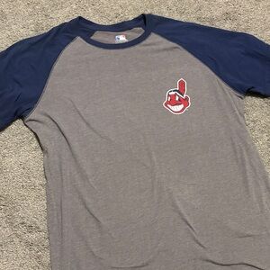 Cleveland Indians “Chief Wahoo” Genuine Merchandise Gray and Navy Raglan Tee
